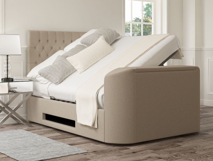 Claridge Upholstered Arran Natural Ottoman TV Bed - King Size Bed Frame Only