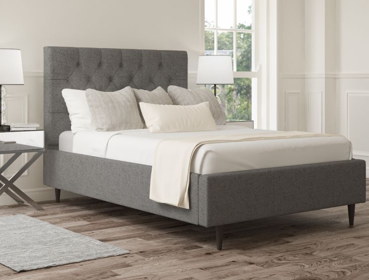 Esther Upholstered Arran Pebble Double Bed Frame With Black Feet Only