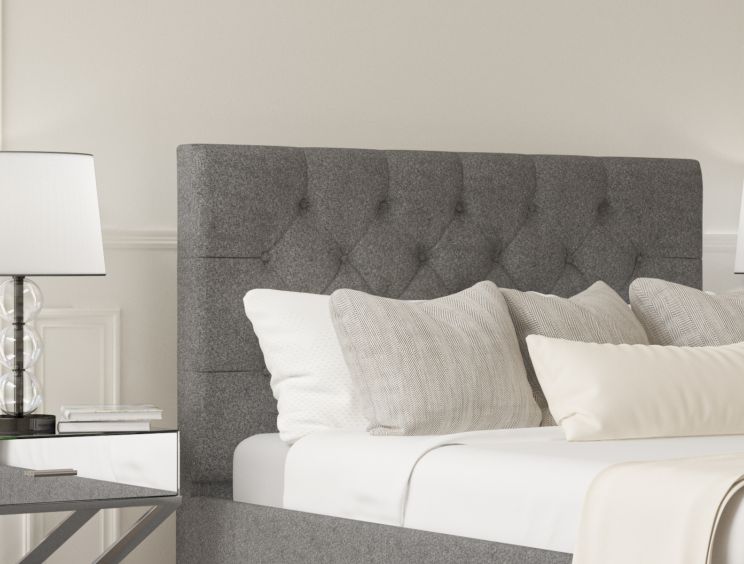 Esther Upholstered Arran Pebble Compact Double Bed Frame With Black Feet Only