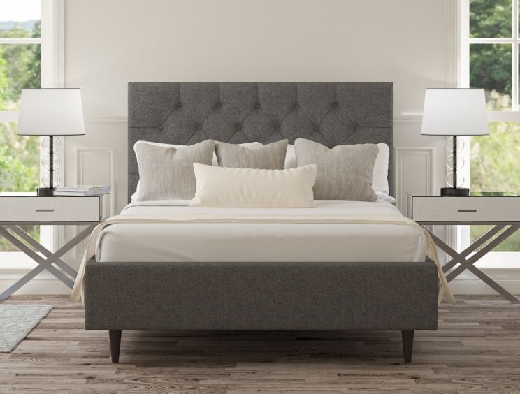 Esther Upholstered Arran Pebble King Size Bed Frame With Black Feet Only