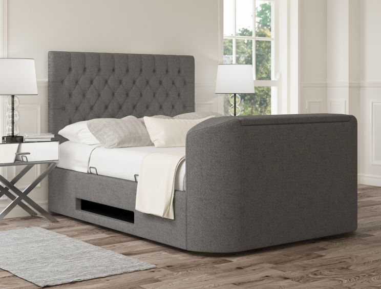 Claridge Upholstered Hugo Platinum Ottoman TV Bed - King Size Bed Frame Only