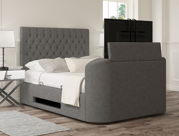 Claridge Upholstered Arran Pebble Ottoman TV Bed - King Size Bed Frame Only