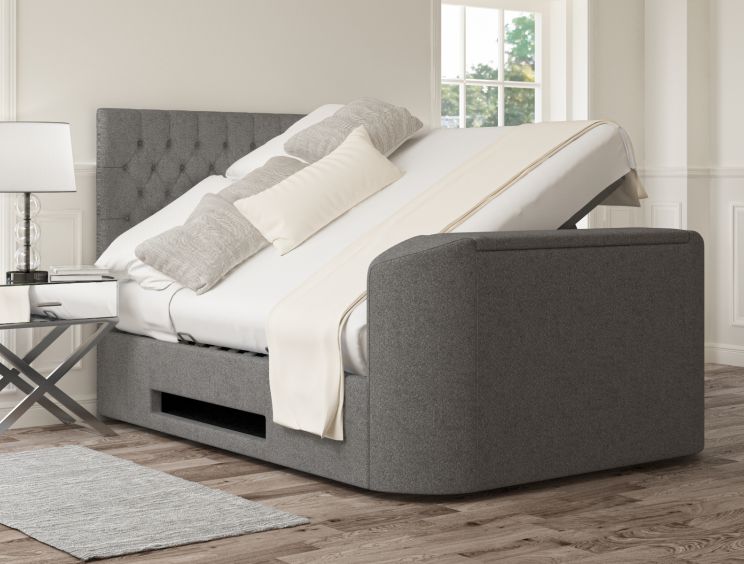 Claridge Upholstered Arran Pebble Ottoman TV Bed - King Size Bed Frame Only