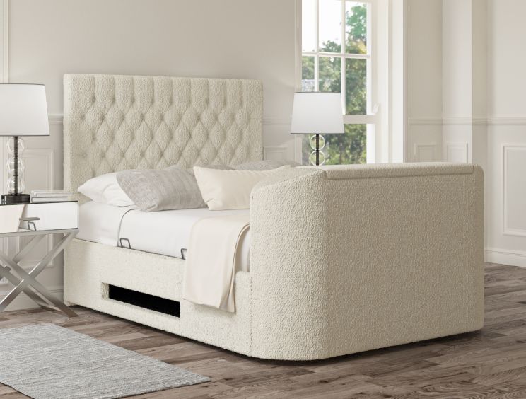 Claridge Upholstered Boucle Ivory Ottoman TV Bed - King Size Bed Frame Only