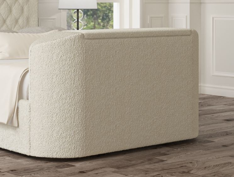 Claridge Upholstered Boucle Ivory Ottoman TV Bed - King Size Bed Frame Only