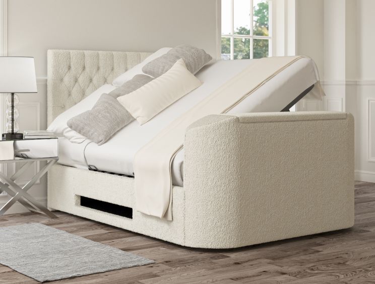 Claridge Upholstered Boucle Ivory Ottoman TV Bed - Double Bed Frame Only