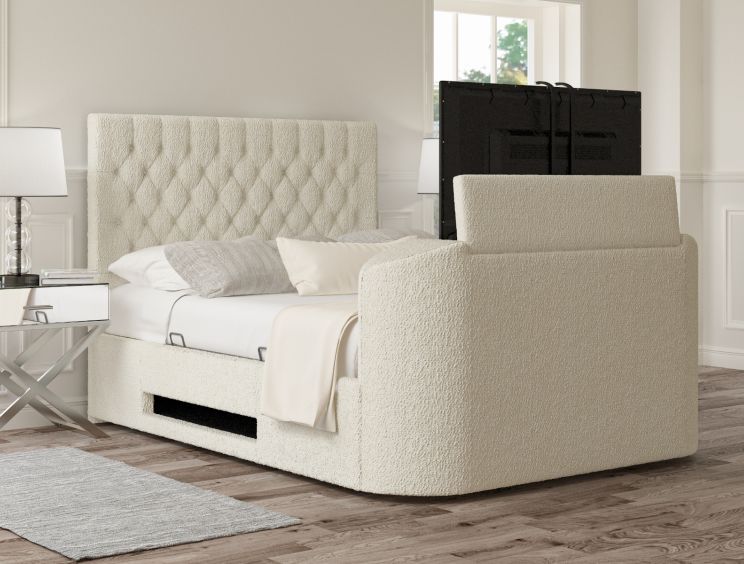 Claridge Upholstered Boucle Ivory Ottoman TV Bed - King Size Bed Frame Only