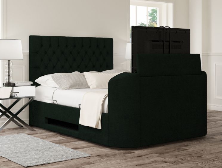 Claridge Upholstered Hugo Bottle Green Ottoman TV Bed - Double Bed Frame Only