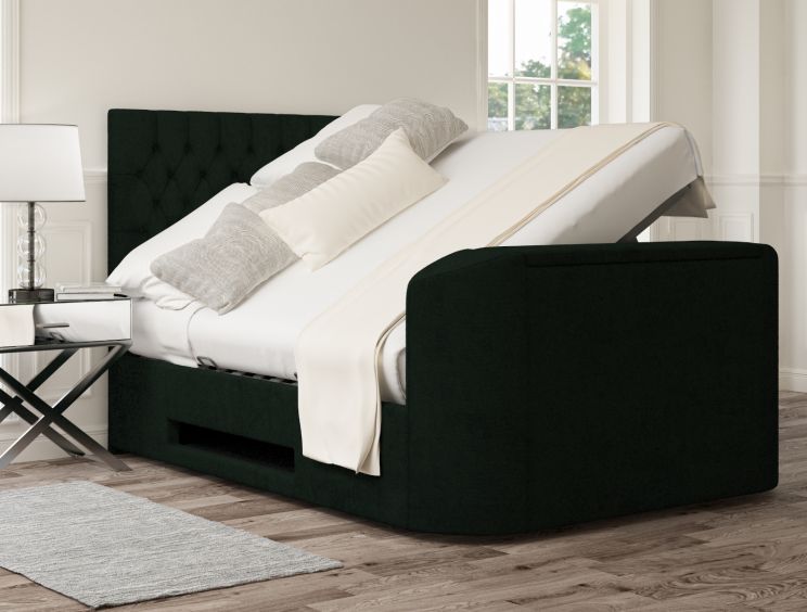 Claridge Upholstered Hugo Bottle Green Ottoman TV Bed - King Size Bed Frame Only