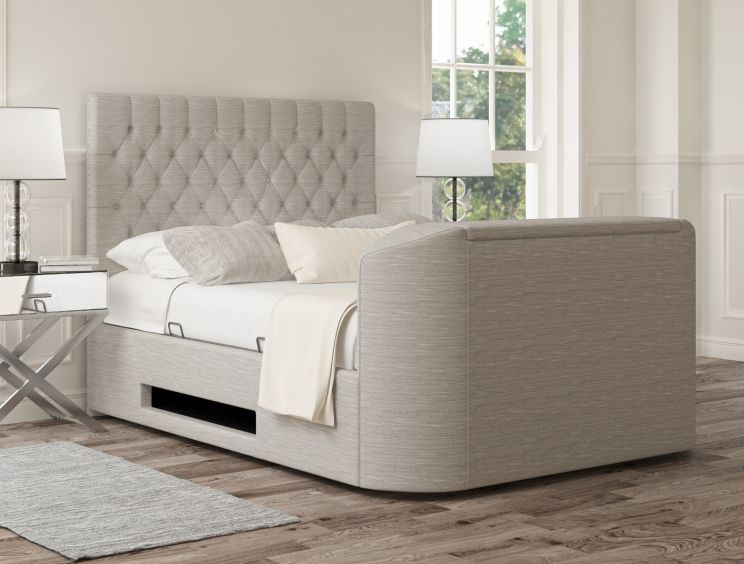 Claridge Upholstered Linea Fog Ottoman TV Bed - Double Bed Frame Only