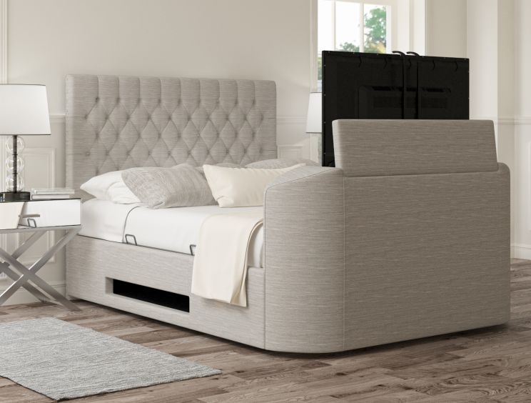 Claridge Upholstered Linea Fog Ottoman TV Bed - Bed Frame Only