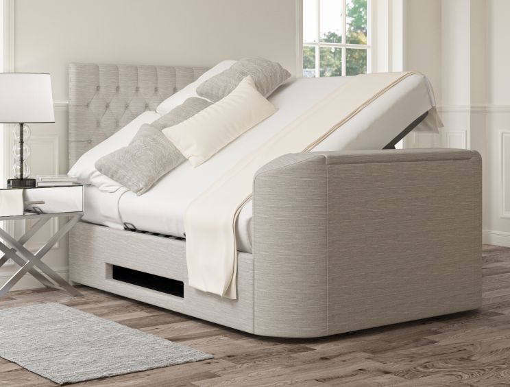 Claridge Upholstered Linea Fog Ottoman TV Bed - Double Bed Frame Only