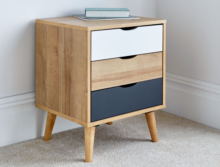 Kalmar 3 Drawer Oak Finish Bedside