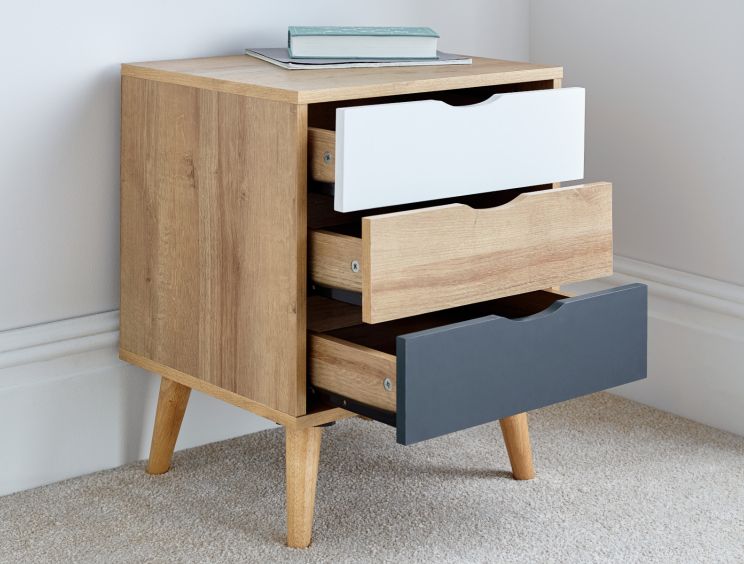 Kalmar 3 Drawer Oak Finish Bedside