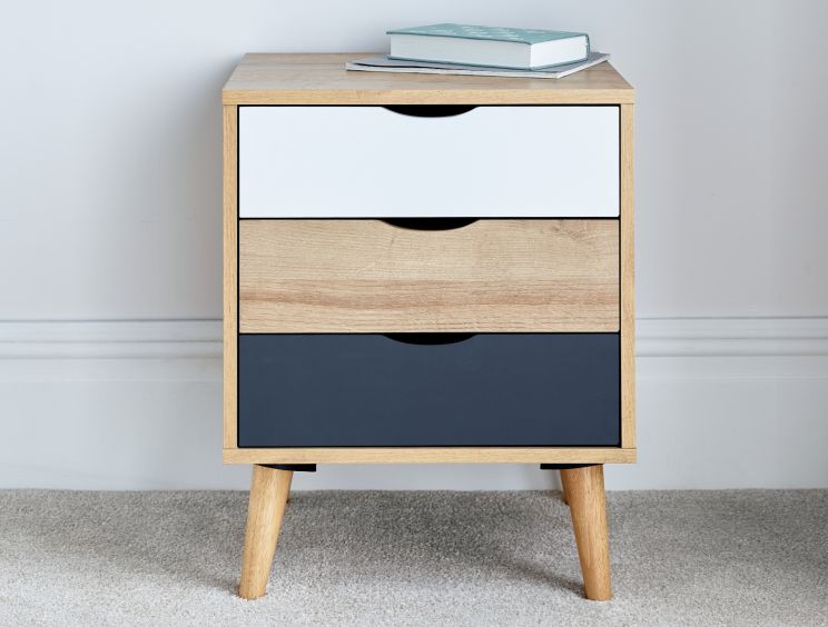 Kalmar 3 Drawer Oak Finish Bedside