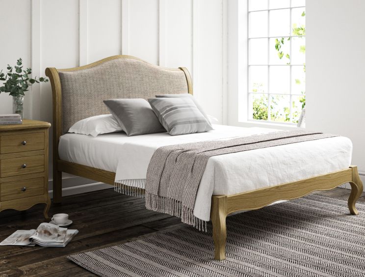 Lyon Kingsman Ivory Upholstered Oak Bed Frame - LFE - Double Bed Frame Only