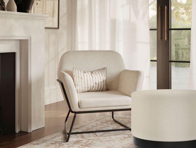 Portrush Ivory Boucle Pouffe Upholstered Large Stool