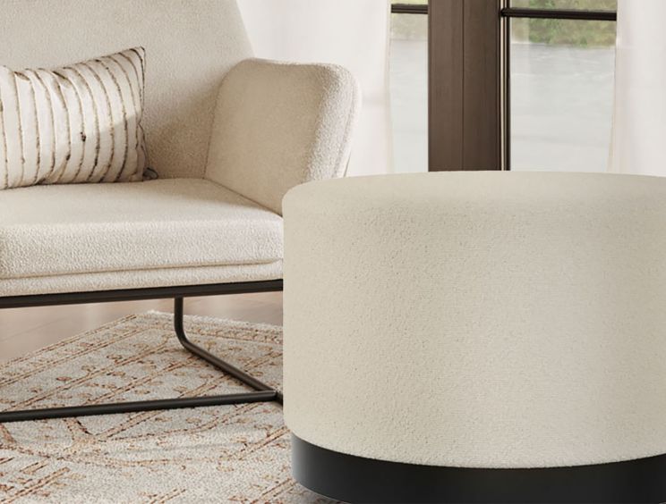 Portrush Ivory Boucle Pouffe Upholstered Large Stool