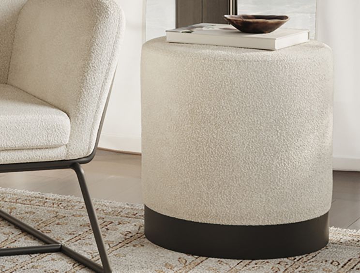 Portrush Ivory Boucle Upholstered Pouffe Small Stool