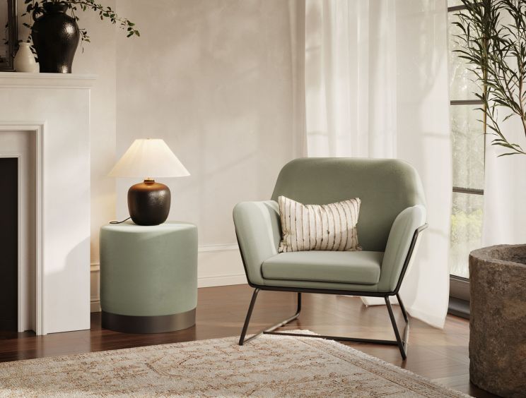 Portrush Sage Velvet Upholstered Pouffe Small Stool