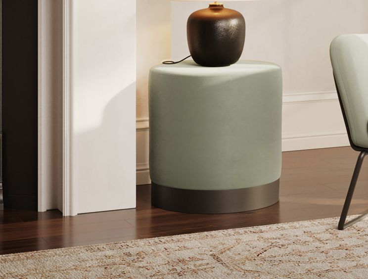 Portrush Sage Velvet Upholstered Pouffe Small Stool