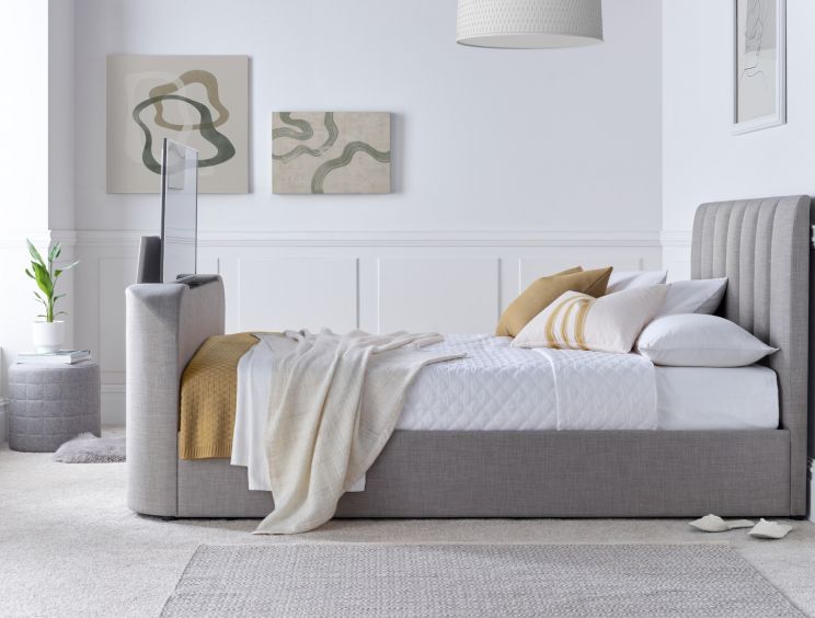 Lucille Upholstered TV Bed Mid Grey - King Bed Frame Only
