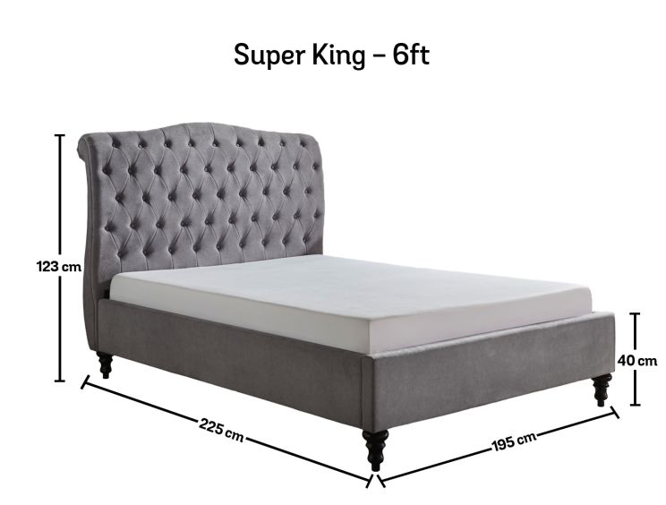 Lilly Upholstered Light Grey Super King Size Bed Frame Only