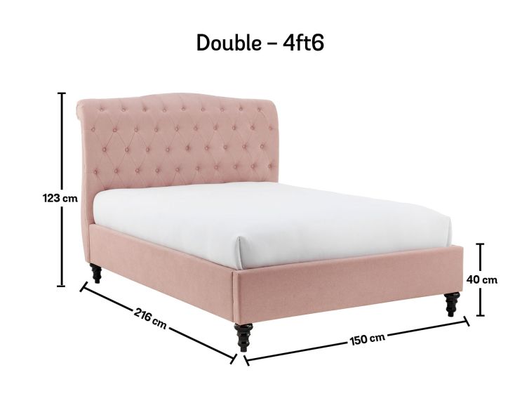 Lilly Upholstered Pink Double Bed Frame Only