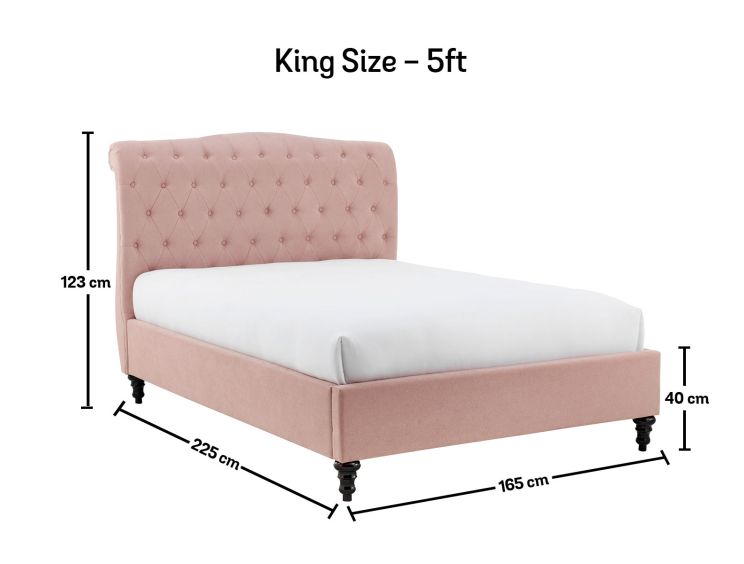 Lilly Upholstered Pink King Size Bed Frame Only