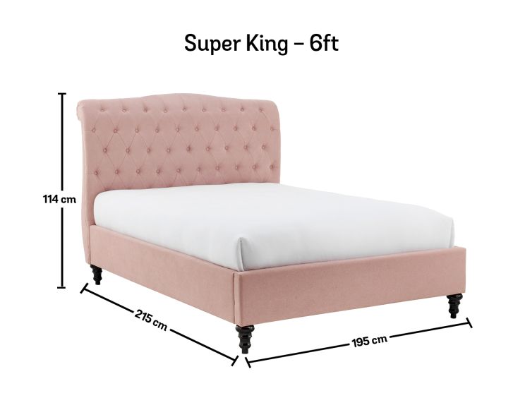 Lilly Upholstered Pink Super King Size Bed Frame Only