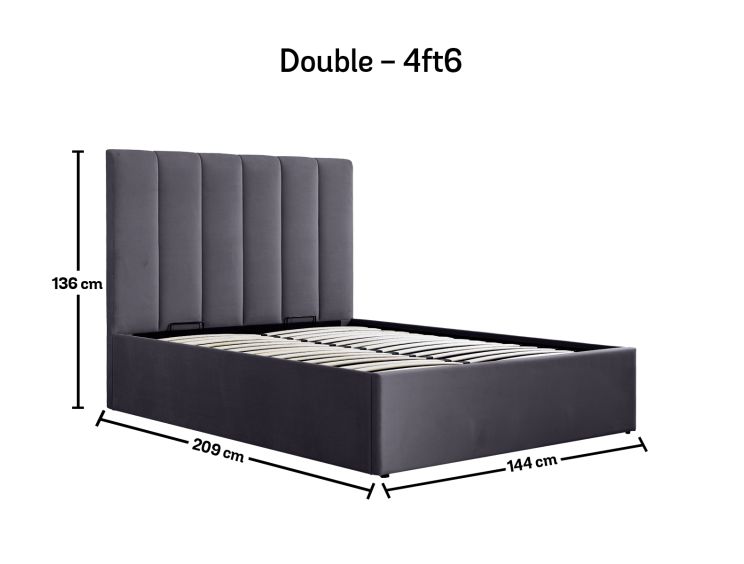 Linea Grey Upholstered Ottoman Double Bed Frame Only