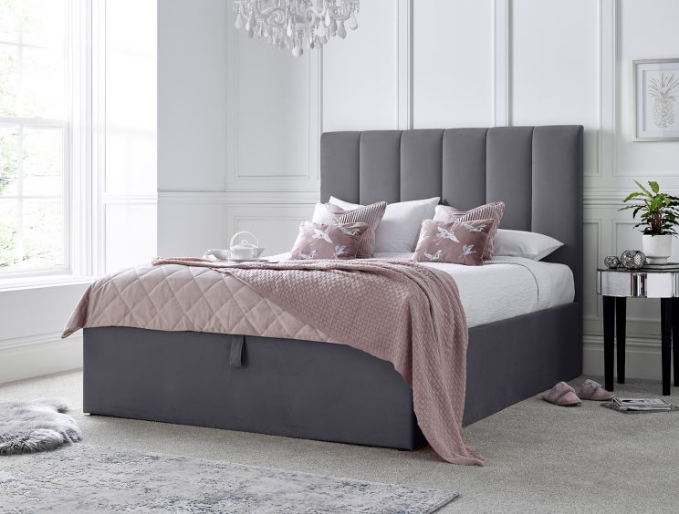 Linea Grey Upholstered Ottoman Double Bed Frame Only