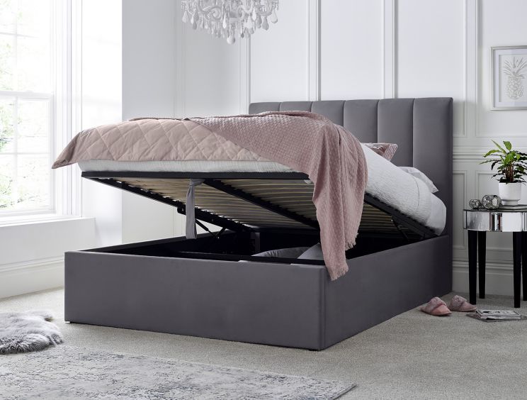 Linea Grey Upholstered Ottoman Double Bed Frame Only