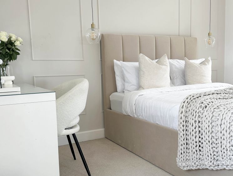 Linea Stone Upholstered Ottoman Double Bed Frame Only