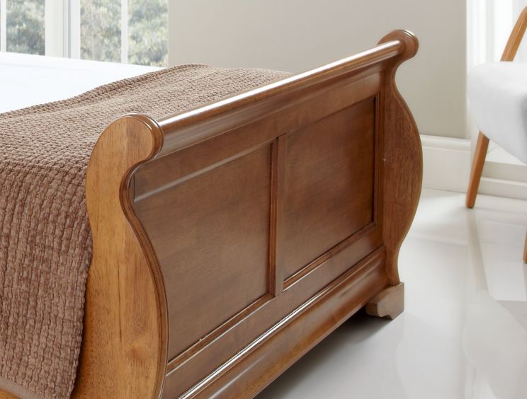Louie Wooden Sleigh Bed Oak Finish, Wooden Sleigh King Bed Frame