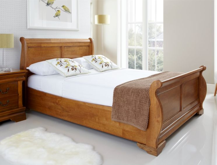 Louie Wooden Sleigh Bed Oak Finish Time4sleep