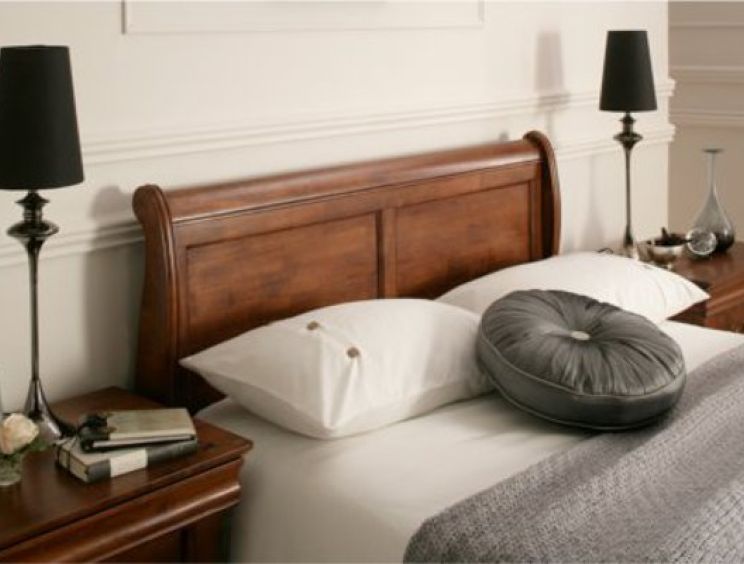 Toulon Wooden Sleigh Bed - Mahogany Finish - Double Bed Frame Only