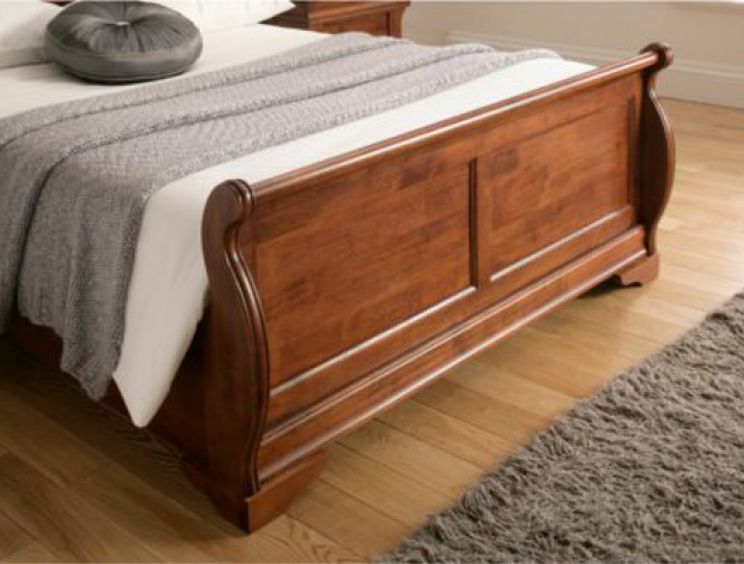 Toulon Wooden Sleigh Bed - Mahogany Finish - Double Bed Frame Only