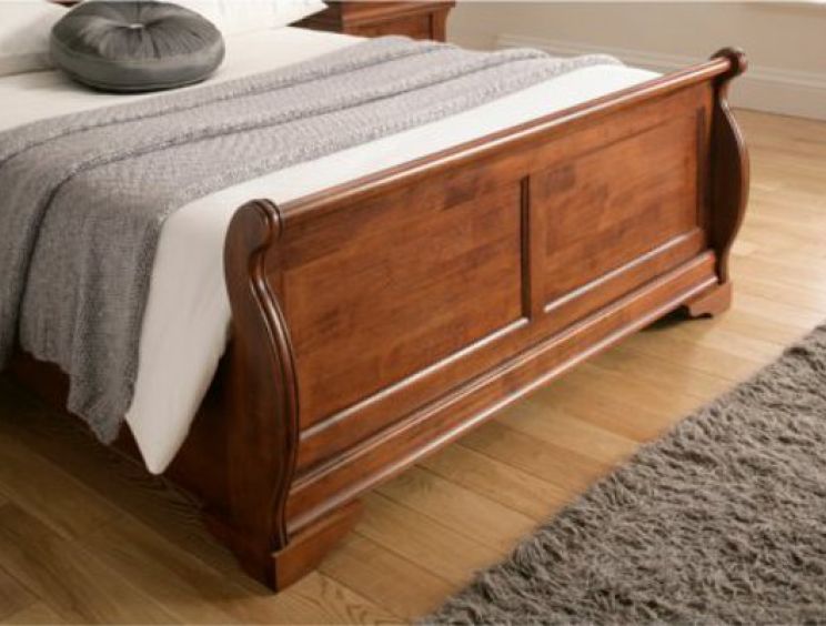 Toulon Wooden Sleigh Bed - Mahogany Finish - King Size Bed Frame Only