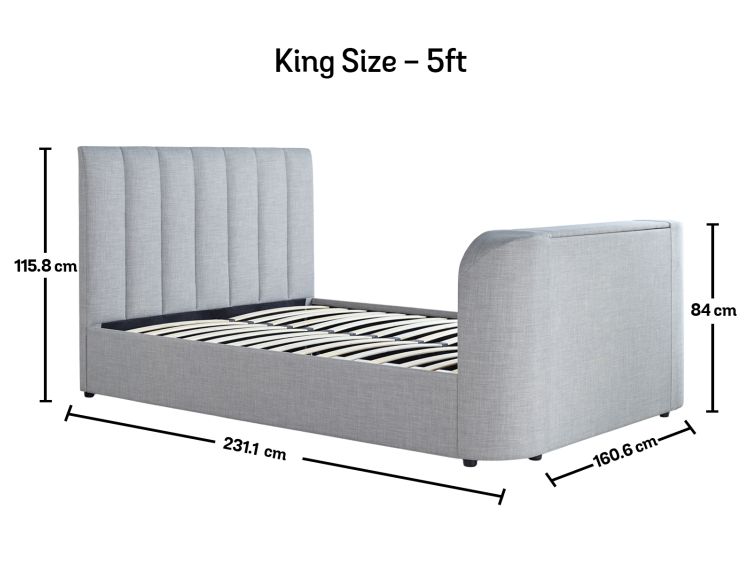 Lucille Upholstered TV Bed Mid Grey - King Bed Frame Only