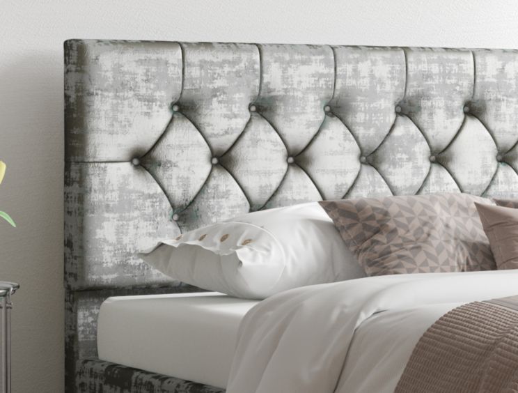 Rimini Ottoman Distressed Velvet Platinum King Size Bed Frame Only