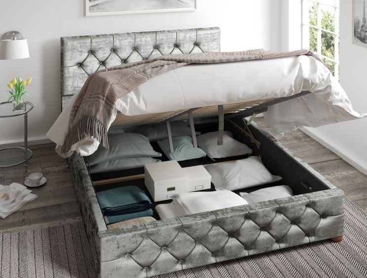 Rimini Ottoman Distressed Velvet Platinum Bed Frame Only