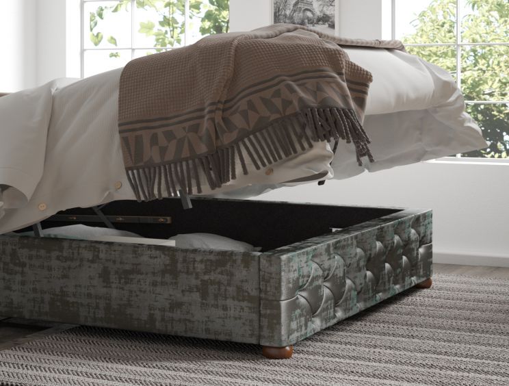 Rimini Ottoman Distressed Velvet Platinum Compact Double Bed Frame Only