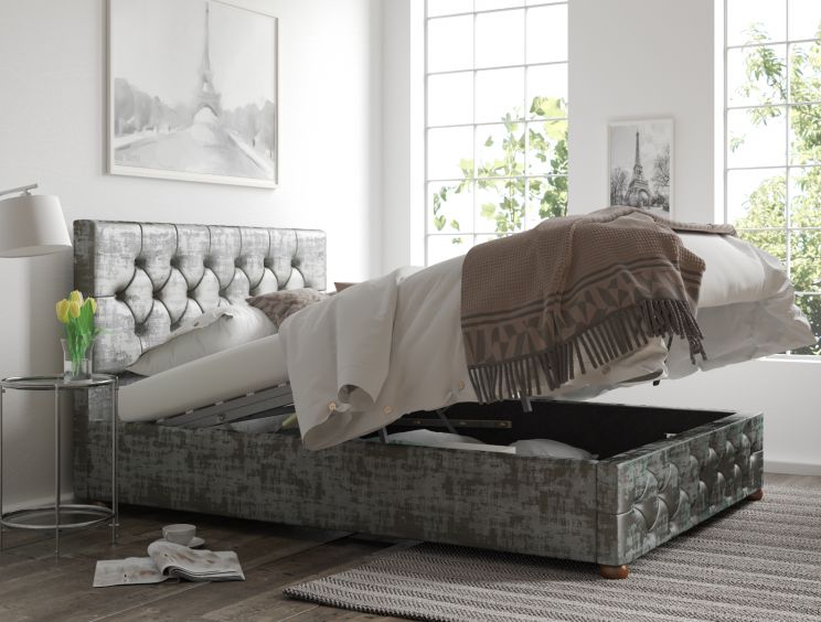 Rimini Ottoman Distressed Velvet Platinum Compact Double Bed Frame Only