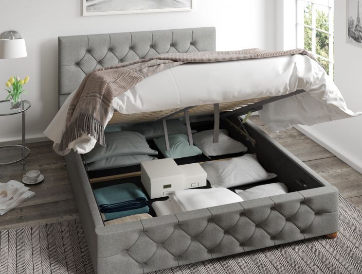 Rimini Ottoman Eire Linen Grey Double Bed Frame Only