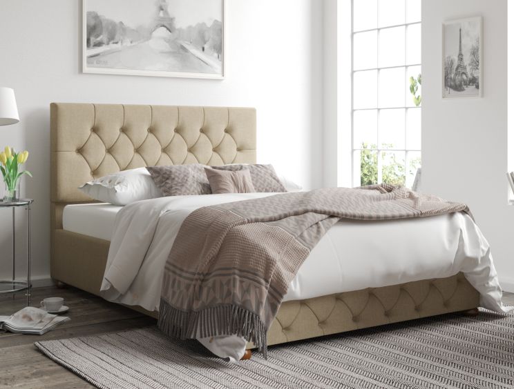 Rimini Ottoman Eire Linen Natural Single Bed Frame Only