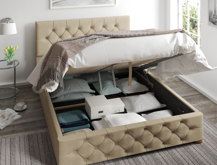Rimini Ottoman Eire Linen Natural Single Bed Frame Only