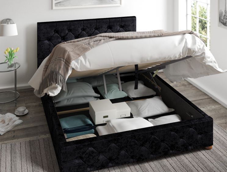 Rimini Ottoman Ebony Mirazzi Velvet Double Bed Frame Only