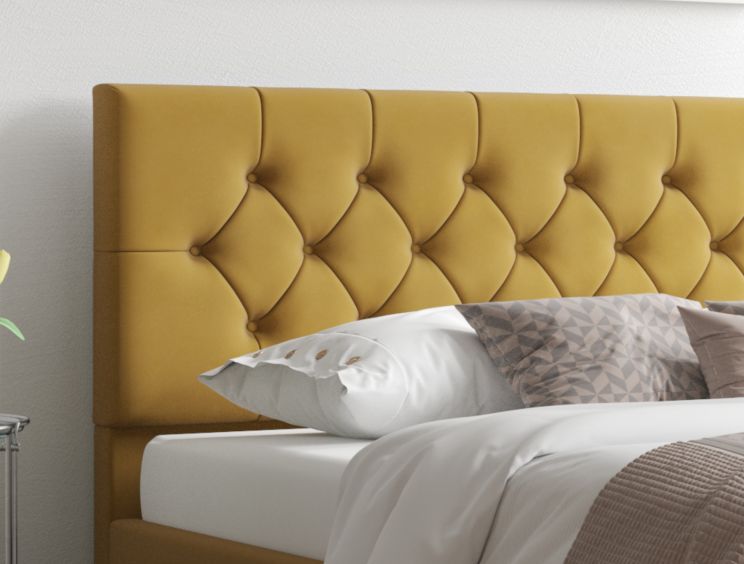 Rimini Ottoman Plush Velvet Ochre Compact Double Bed Frame Only