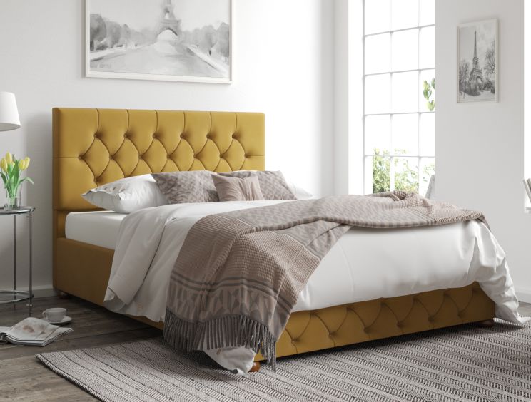 Rimini Ottoman Plush Velvet Ochre Compact Double Bed Frame Only